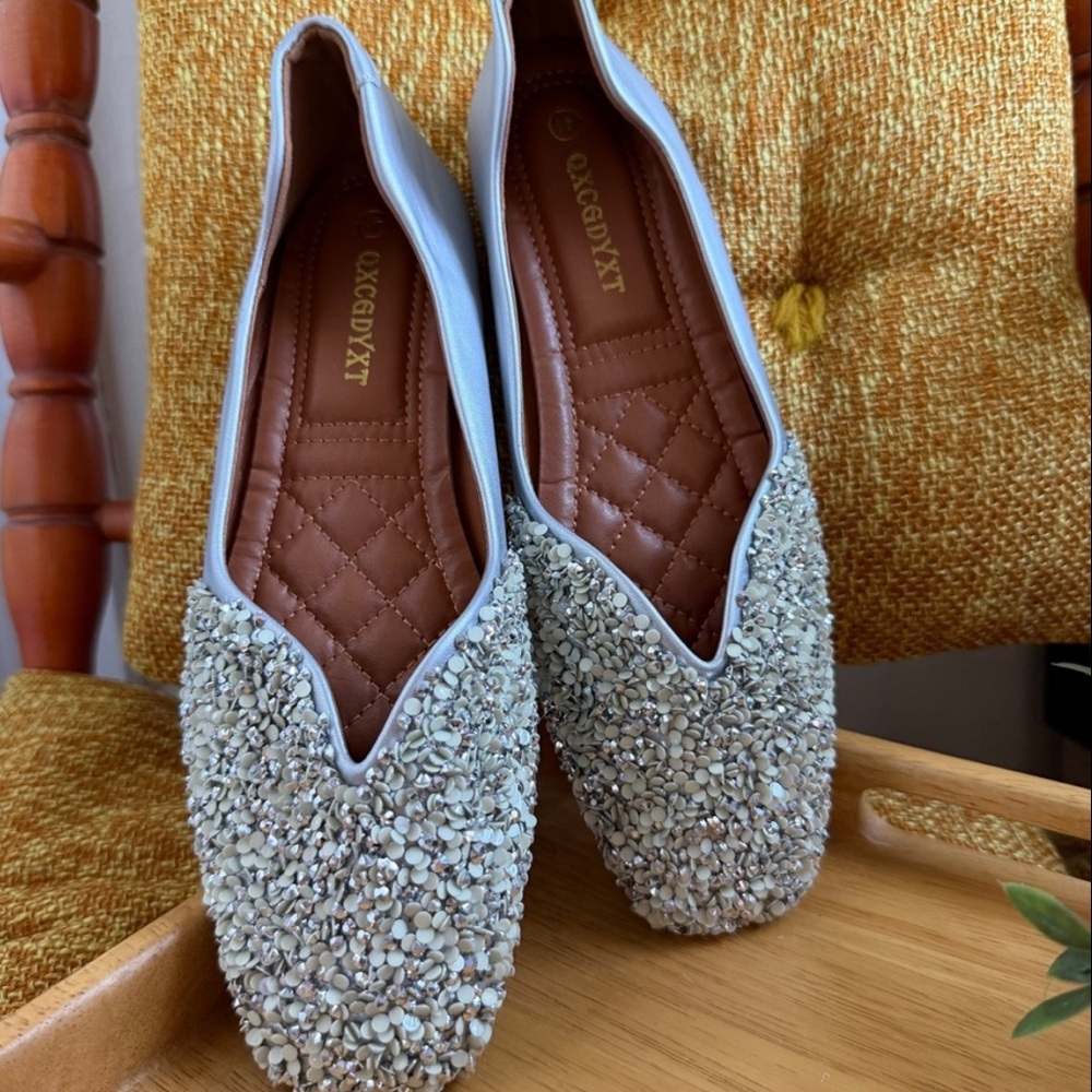 Embellished Silver Beaded Flats - Picture 1 of 7
